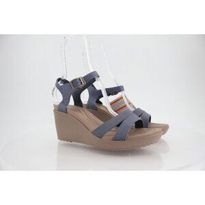 Crocs Women Leigh II Sandal Size 11 Blue Storm Strappy Wedge Heel Platform